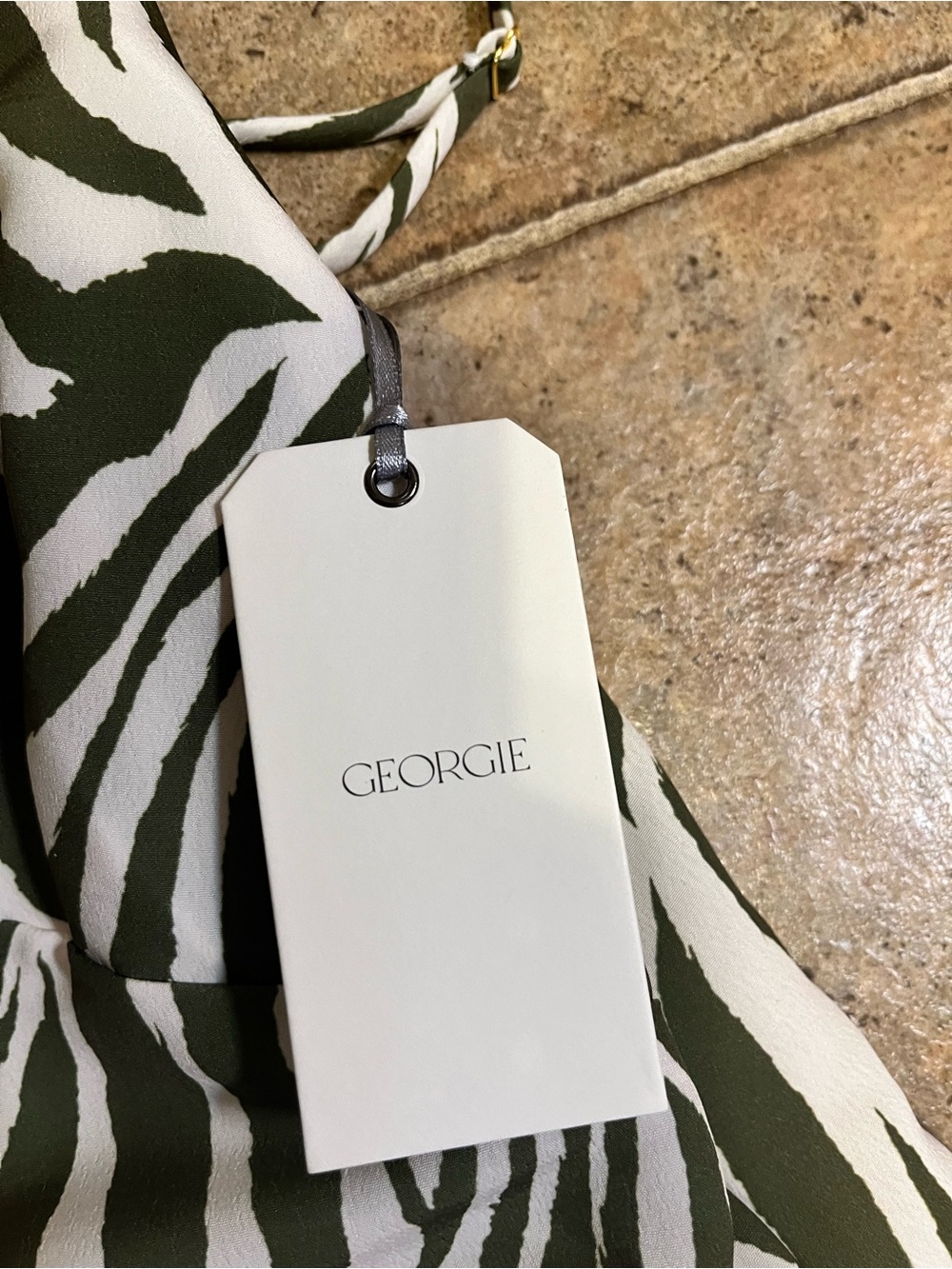 Georgie Olive and White Zebra-Print Maxi Slip Dress with V-Neckline - Picture 5 of 7